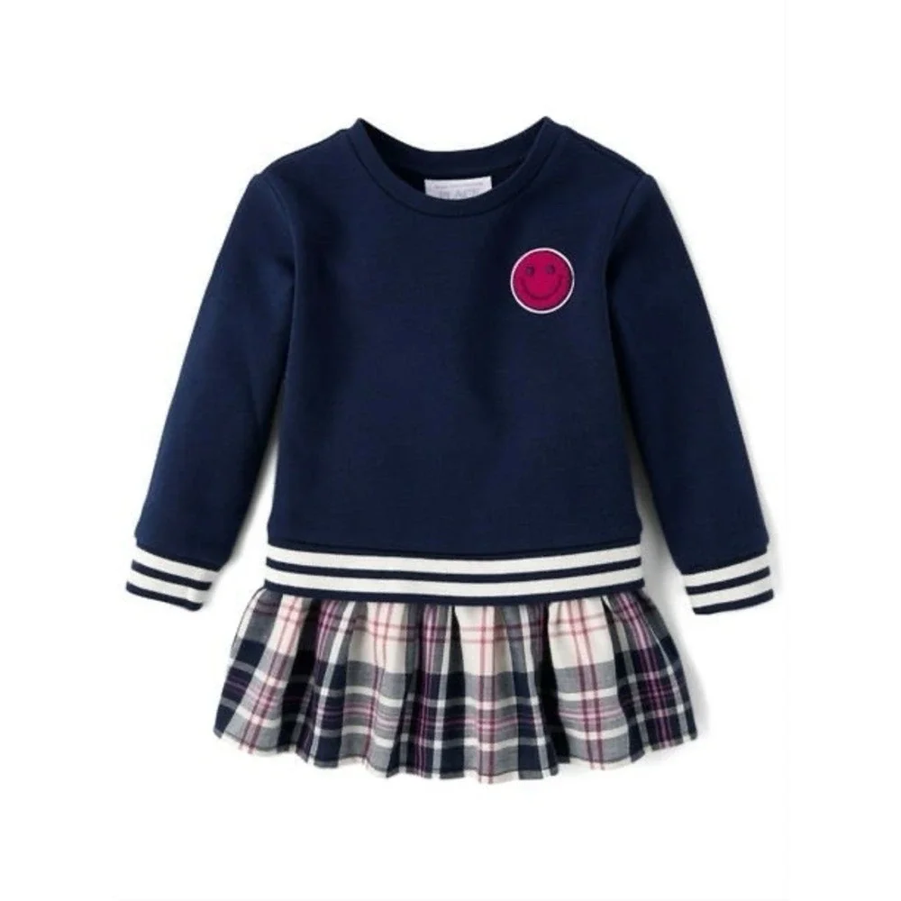 NEW Childrens Place Preppy School Dress Girls 7/8 Navy Blue Plaid Casual Skater